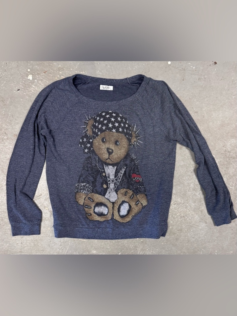 Lauren Moshi Navy Teddy Punk Graphic Long Sleeve Top